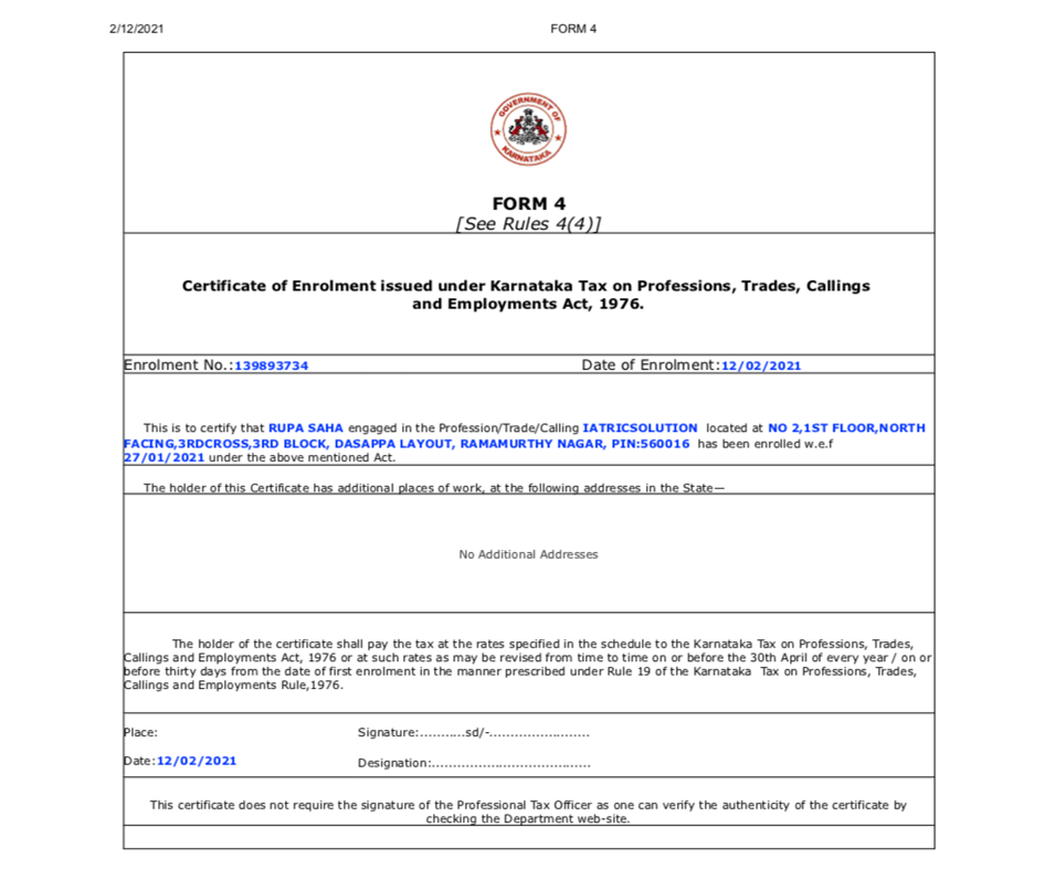 Statutory Form 4 Certification