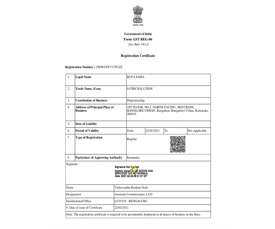 GST Registration Certificate