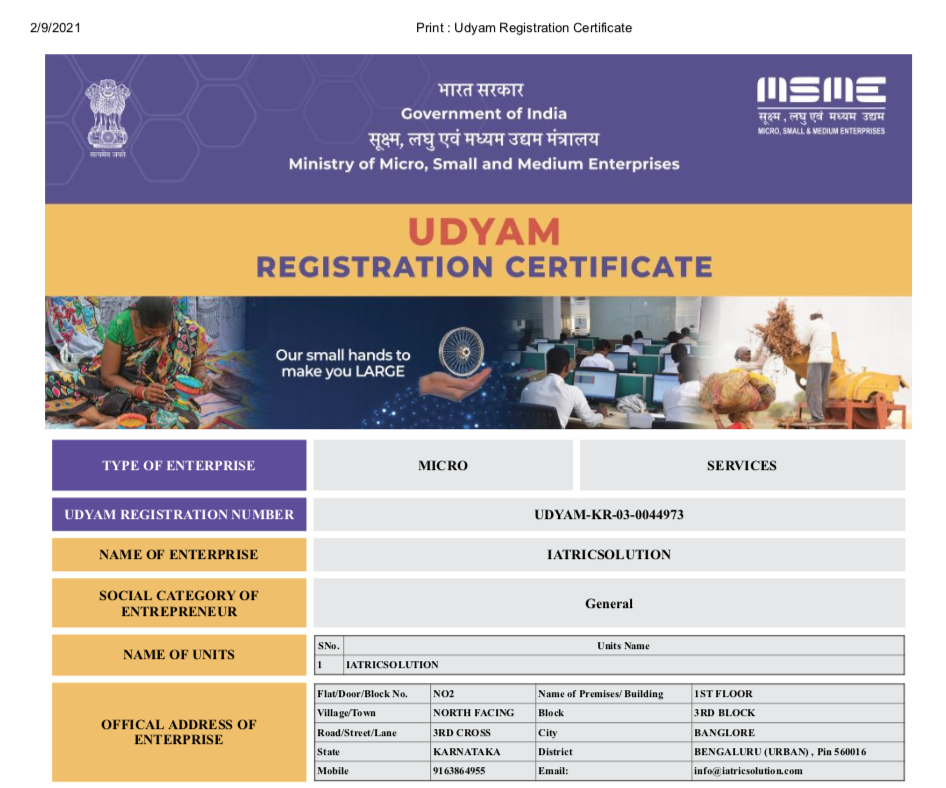 MSME Registration Certificate